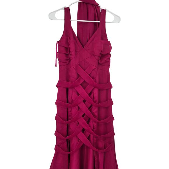 VINTAGE ALYCE DESIGNS SZ 6 FUSCHIA Y2K CHIFFON TIERED MAXI DRESS MATCHING SCARF - Picture 4 of 6